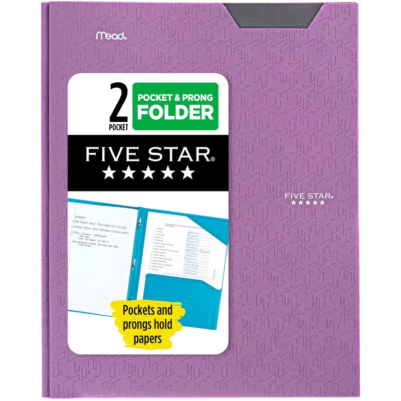 Five Star 2-Pocket Folder, Plastic Folder with Stay-Put Tabs and Prong Fasteners, Holds 8-1/2" x 11" Paper, Amethyst Purple (38750) - Image 1
