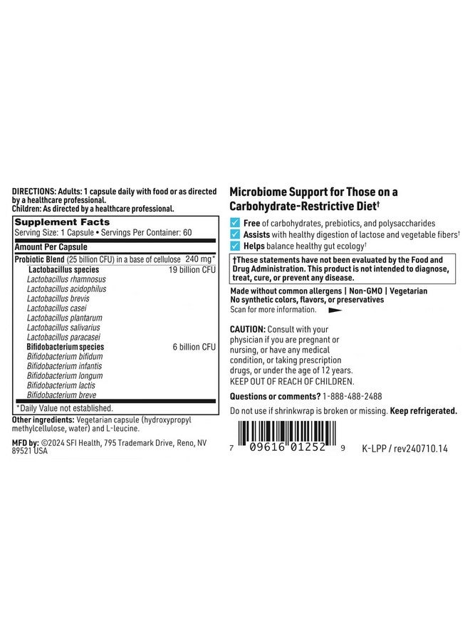 Klaire Labs Lactoprime Plus Probiotic - 25 Billion High CFU for Carb-Sensitive Men & Women, 7 Lactobacillus and 5 Bifidobacterium Blend, FODMAP Compliant & Dairy-Free (60 Capsules, 2 Pack) - Image 5