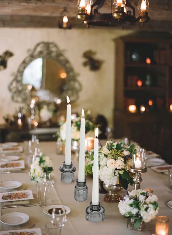 Vixdonos Glass Taper Candlesticks for Table Candles, Wedding and Dinner Decoration (6 Pack, Grey) - Image 4