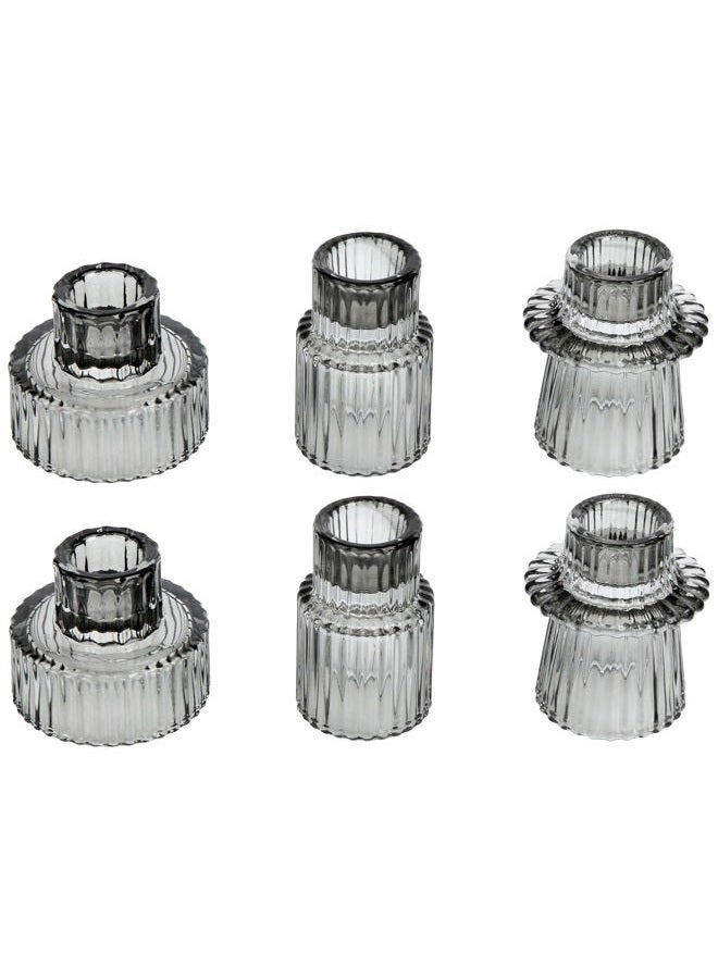 Vixdonos Glass Taper Candlesticks for Table Candles, Wedding and Dinner Decoration (6 Pack, Grey) - Image 1
