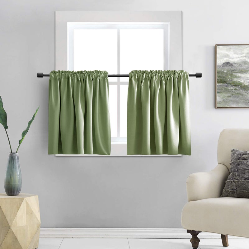 DONREN Sage Green Small Window Curtain Panels Room Darkening Curtain Tiers for Nursery with Rod Pocket 42 x 24 Inch1 Pair