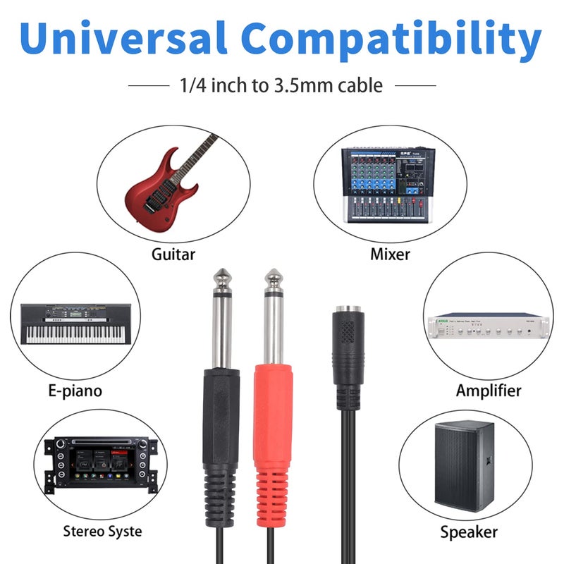 Poyiccot 3.5mm to 1/4 Adapter Cable, 1/4 Mono to 3.5mm Stereo Splitter Adapter Cable, 1/8 TRS Female to Dual 6.35mm TS Male Stereo to Mono Y Splitter Cable, 20cm/8inch - Image 5