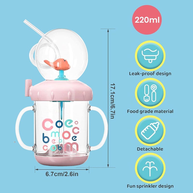 Kidology كوب ماء بلاستيكي على شكل حوت برش مع مقبض - كوب خالي من BPA للأطفال للسفر مع قشة، تصميم مقاوم للتسرب، كوب مثالي للأطفال (وردي فاتح) - Image 2