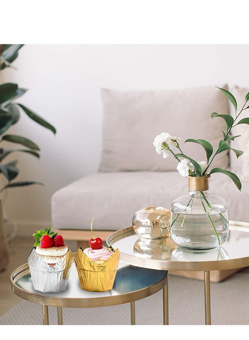 أكواب خبز مميزة 100 قطعة فضية ذهبية توليب بطانات مافن للكعك حفلات عيد الميلاد - Image 4