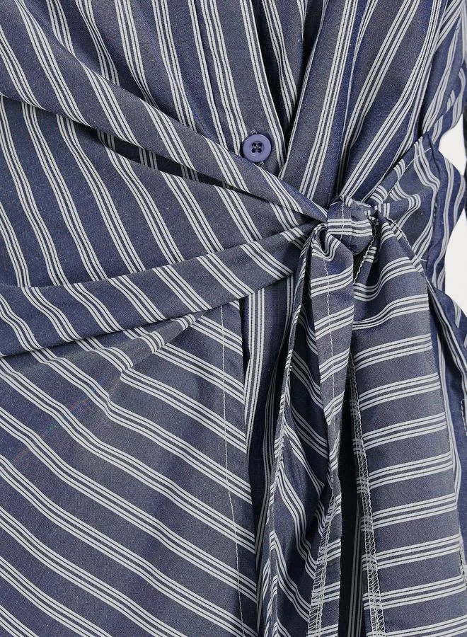 Styli Striped Wrap Tie Detail Regular Fit Shirt