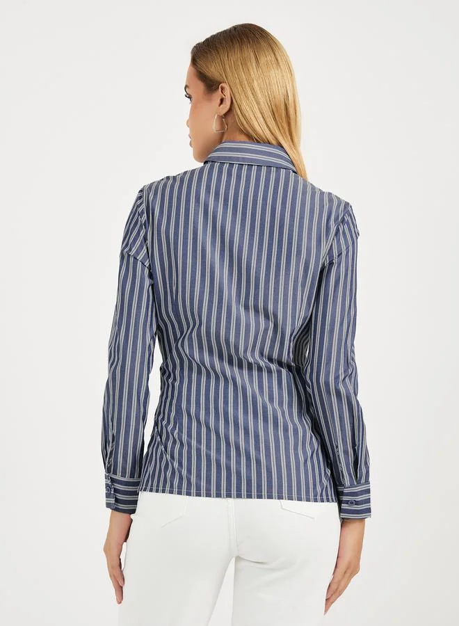 Styli Striped Wrap Tie Detail Regular Fit Shirt