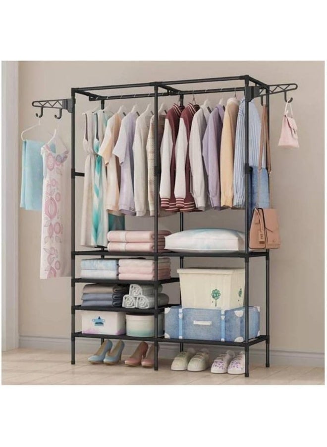 BLOOMING TIME Clothes Hanger Coat Rack Floor Hanger Wardrobe Closet Storage Clothing Cabinet Drying Racks Garment Rack Bedroom Furniture (Black) - Image 3