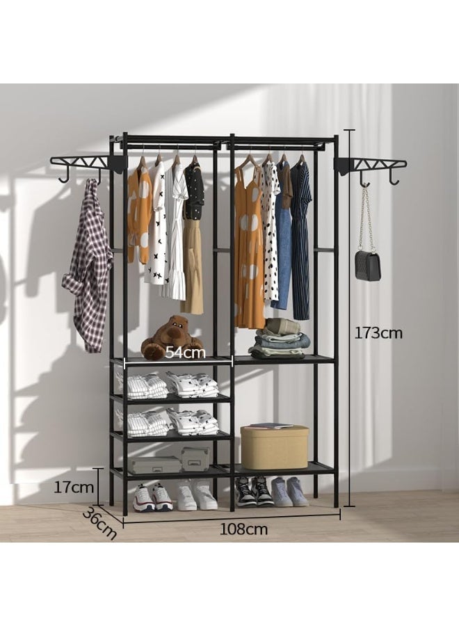 BLOOMING TIME Clothes Hanger Coat Rack Floor Hanger Wardrobe Closet Storage Clothing Cabinet Drying Racks Garment Rack Bedroom Furniture (Black) - Image 2