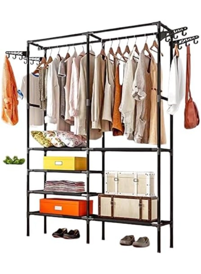 BLOOMING TIME Clothes Hanger Coat Rack Floor Hanger Wardrobe Closet Storage Clothing Cabinet Drying Racks Garment Rack Bedroom Furniture (Black) - Image 1