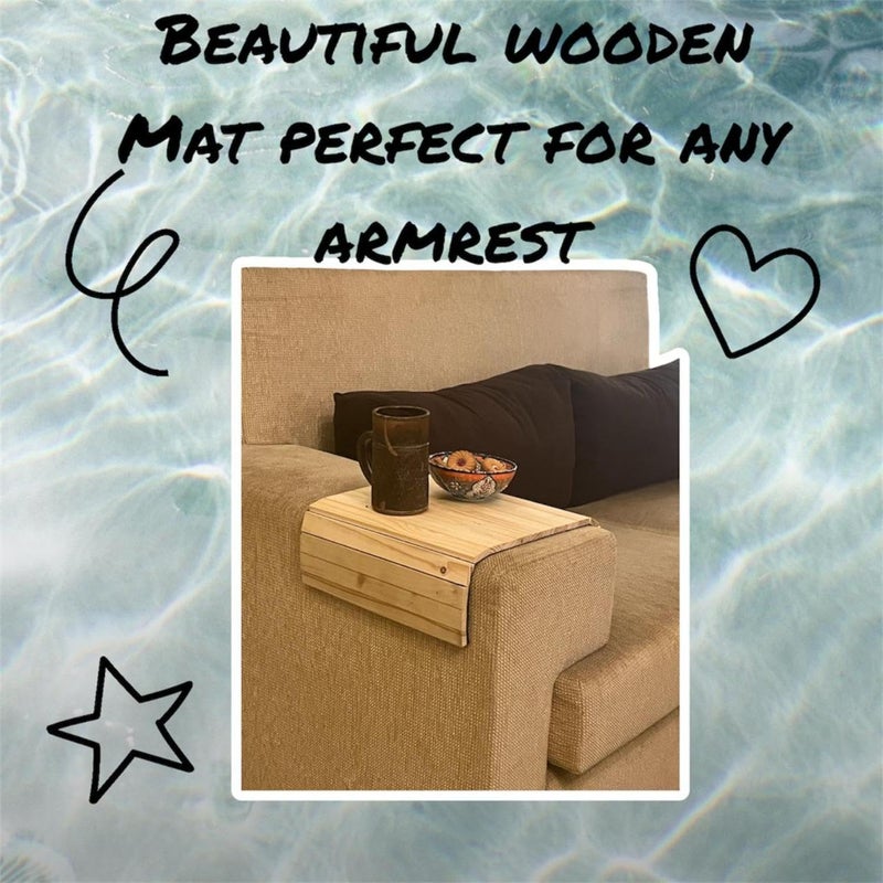 TVM Pine Wood Rectangular Sofa Armrest Tray|Flexible & Foldable|Brown|Table Mat|Suitable for Food/Drinks/Snacks/Cup Coaster|40L x 27W x 1H cms - Image 4