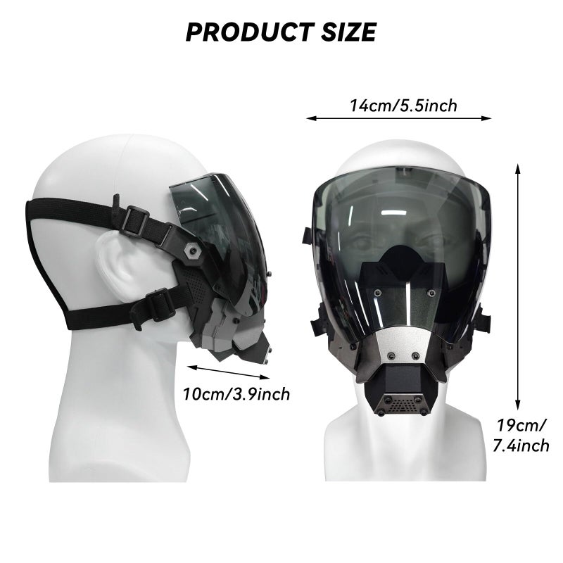 Aoutacc قناع أوتاكا سيبر بانك، قناع بانك قوطي للرجال، قناع نصف وجه قابل للفك مضاد للضباب، قناع مستقبلي لحفلات الهالوين وإكسسوارات مهرجان الموسيقى - Image 2