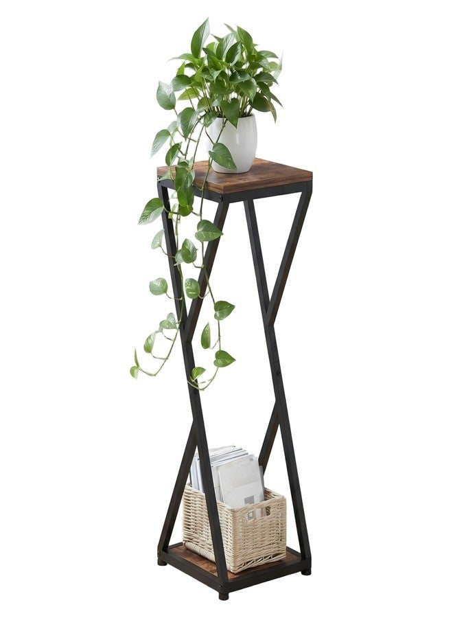 VonDream Tall Plant Stand Indoor, Conceptual Design 2-Tier Pedestal Stand with Metal Base,Small End Table for Living Room,Corner Side Table Home Decor - Image 1