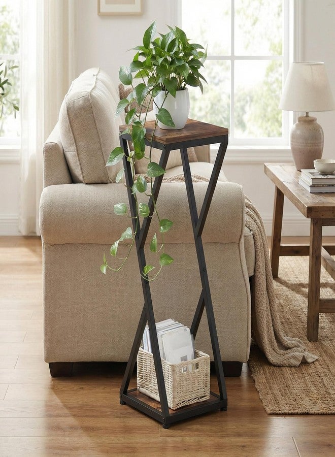 VonDream Tall Plant Stand Indoor, Conceptual Design 2-Tier Pedestal Stand with Metal Base,Small End Table for Living Room,Corner Side Table Home Decor - Image 2