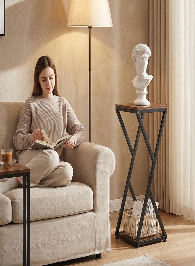 VonDream Tall Plant Stand Indoor, Conceptual Design 2-Tier Pedestal Stand with Metal Base,Small End Table for Living Room,Corner Side Table Home Decor - Image 3