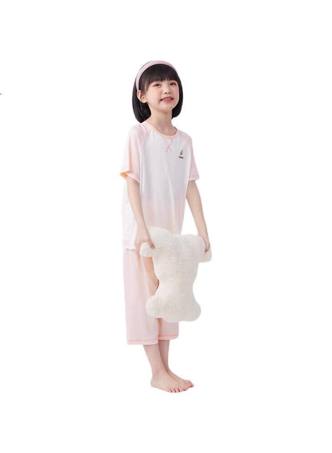 Qq Duck Children'S Home Wear Set, Boys' And Girls' Loungewear, Antibacterial And Mosquito-Repellent, Air Conditioning Wear, Contrasting Light Pink; 130 - Image 2