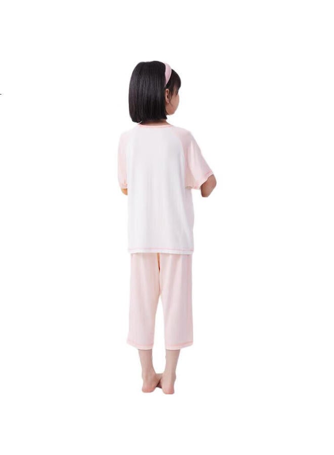 Qq Duck Children'S Home Wear Set, Boys' And Girls' Loungewear, Antibacterial And Mosquito-Repellent, Air Conditioning Wear, Contrasting Light Pink; 130 - Image 3