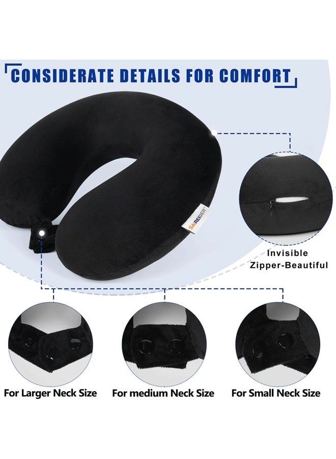 شو وو وسادة سفر على شكل حرف U مصنوعة من إسفنج الذاكرة النقي بنسبة 100%، وسادة سفر ناعمة للرقبة، وسادة سفر للطائرة مع دعم للرأس بزاوية 360 درجة، وسادة سفر خفيفة الوزن، وسادة طائرة للسفر والسيارة والمنزل والمكتب، غطاء قابل للغسل (أسود) - Image 5