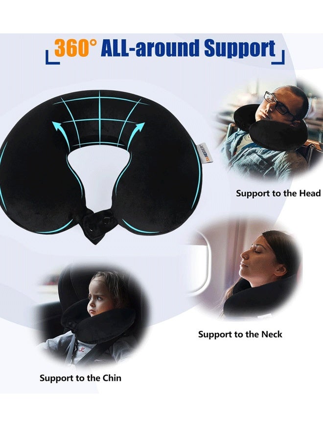 شو وو وسادة سفر على شكل حرف U مصنوعة من إسفنج الذاكرة النقي بنسبة 100%، وسادة سفر ناعمة للرقبة، وسادة سفر للطائرة مع دعم للرأس بزاوية 360 درجة، وسادة سفر خفيفة الوزن، وسادة طائرة للسفر والسيارة والمنزل والمكتب، غطاء قابل للغسل (أسود) - Image 3
