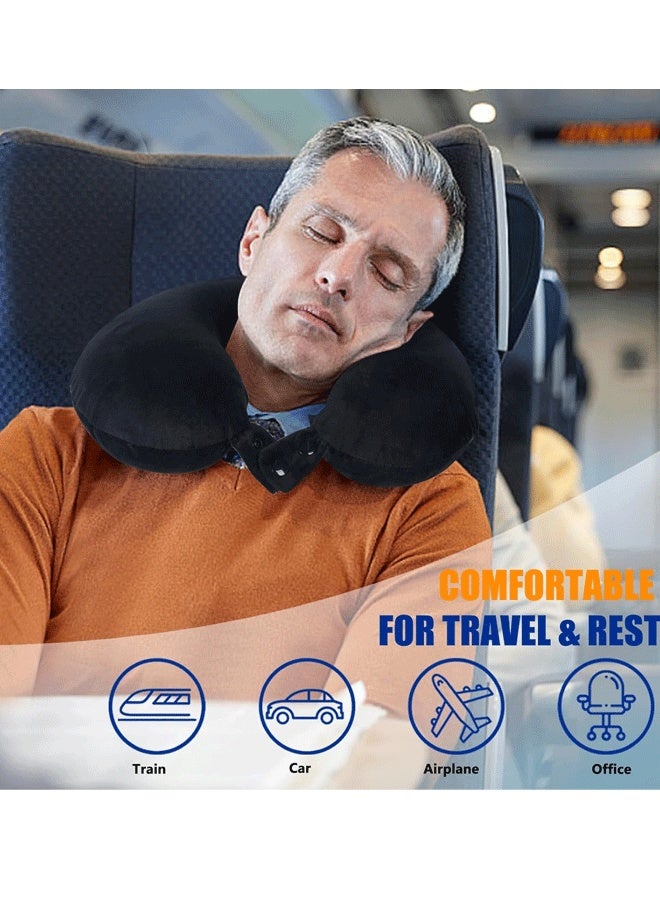 شو وو وسادة سفر على شكل حرف U مصنوعة من إسفنج الذاكرة النقي بنسبة 100%، وسادة سفر ناعمة للرقبة، وسادة سفر للطائرة مع دعم للرأس بزاوية 360 درجة، وسادة سفر خفيفة الوزن، وسادة طائرة للسفر والسيارة والمنزل والمكتب، غطاء قابل للغسل (أسود) - Image 2