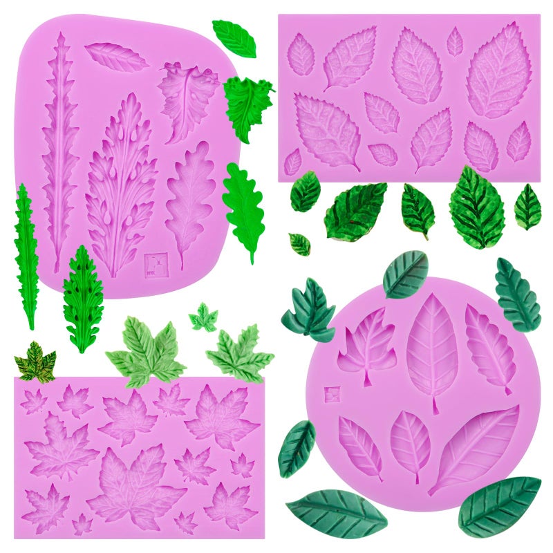 acvcatto Leaf Fondant Silicone Molds  Maple Leaf Cake Mold  Fern Leaves Chocolate Baking Mold for Cake Decoration Cupcake Topper Candy Sugar Craft Gum Paste Clay Resin - Image 1