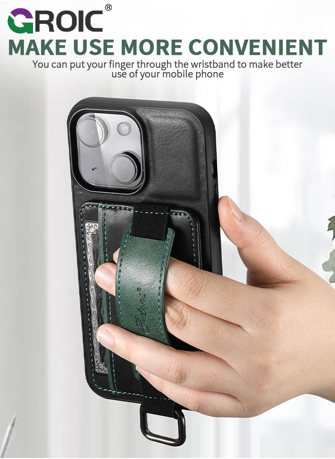 GROIC - Design for iPhone 15 Plus Phone Case with Adjustable Wrist Strap Kickstand Protective Cover,Card Slot Slim Shockproof Phone Shell  for iPhone 15 Plus 6.7 inch - Image 1