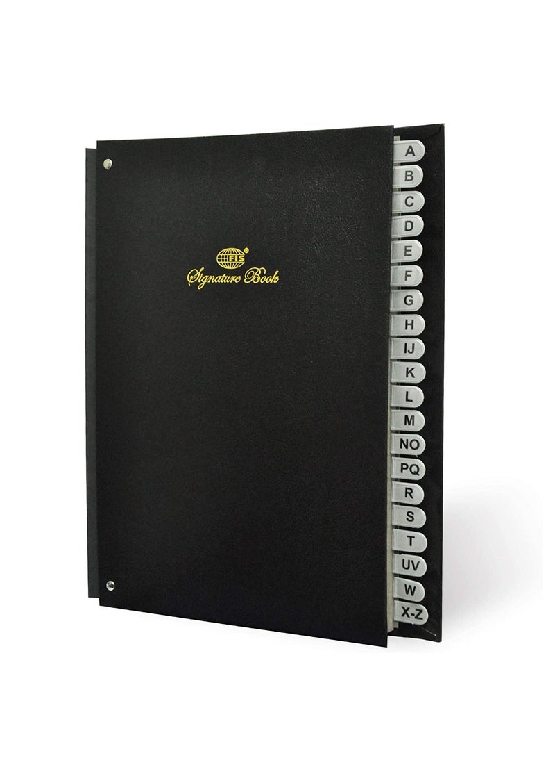 FIS Signature Book, Vinyl Material Cover, 20 Sheets (A-Z), Black Color, 240 x 340 mm - FSCLA-Z - Image 1
