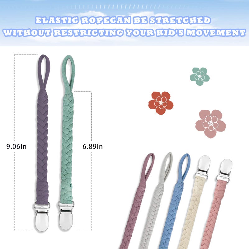 duludulu 7 Pcs Pacifier Clips for Baby Girls & Boys, Handmade Braided Pacifier Clip Cotton Binky Clips Fits All Pacifiers Pacifier Holder Modern Unisex Smoother Baby Gifts - Image 3