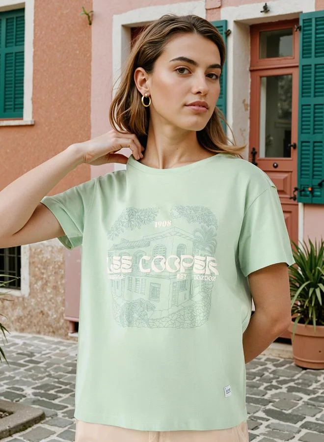 لي كوبر تيشيرت بشعار إل سي للنساء