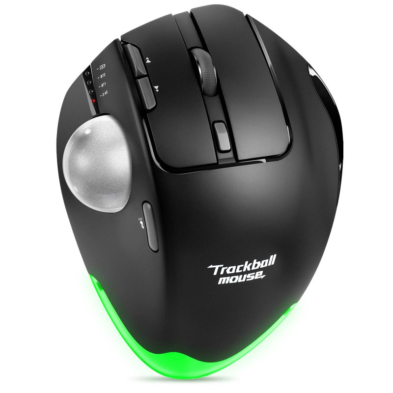 TRELC Wireless Trackball Mouse Ergonomic Rollerball Mouse with 4800 DPI7 Programmable Buttons Thumb Control Mice Rechargeable Optical Mouse for 3 Devices for Windows PC Laptop Tablet Black - Image 2