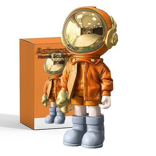 EZ4ENCE Figurine Statue Astronaut Sculpture Spaceman Decor,Sculptures for Home Decor,Arts Orange Shelf Decoration,Cool Metal Mask Table Decor,Large Spaceman Figure Ornament - Image 1