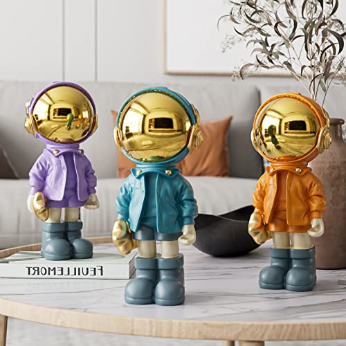 EZ4ENCE Figurine Statue Astronaut Sculpture Spaceman Decor,Sculptures for Home Decor,Arts Orange Shelf Decoration,Cool Metal Mask Table Decor,Large Spaceman Figure Ornament - Image 4