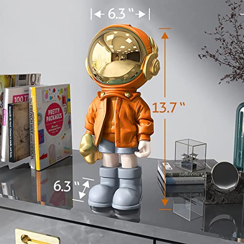 EZ4ENCE Figurine Statue Astronaut Sculpture Spaceman Decor,Sculptures for Home Decor,Arts Orange Shelf Decoration,Cool Metal Mask Table Decor,Large Spaceman Figure Ornament - Image 3