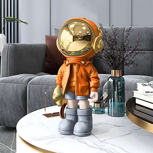 EZ4ENCE Figurine Statue Astronaut Sculpture Spaceman Decor,Sculptures for Home Decor,Arts Orange Shelf Decoration,Cool Metal Mask Table Decor,Large Spaceman Figure Ornament - Image 2