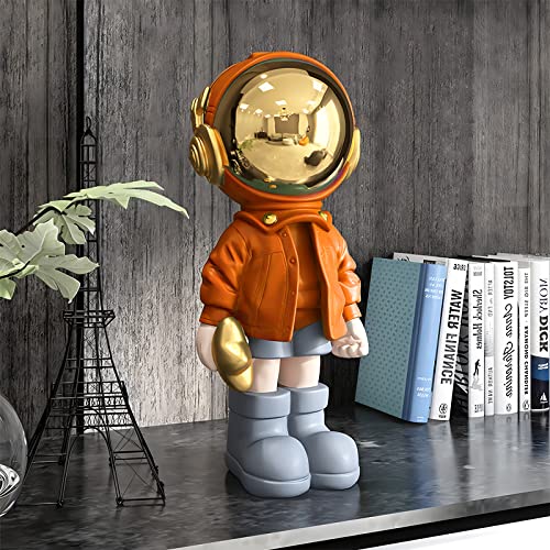 EZ4ENCE Figurine Statue Astronaut Sculpture Spaceman Decor,Sculptures for Home Decor,Arts Orange Shelf Decoration,Cool Metal Mask Table Decor,Large Spaceman Figure Ornament - Image 5