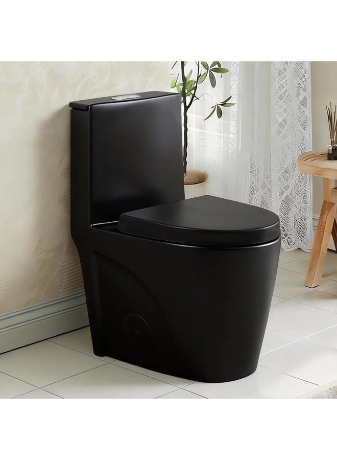 Clovis One Piece Toilet, Elongated One-Piece Toilet for Bathrooms, Dual Power Flush Toilet 1.1/1.6 GPF and MAP 900g, Soft Close, Durable Ceramic, Easy-to-Clean Surface (Black) - Image 1