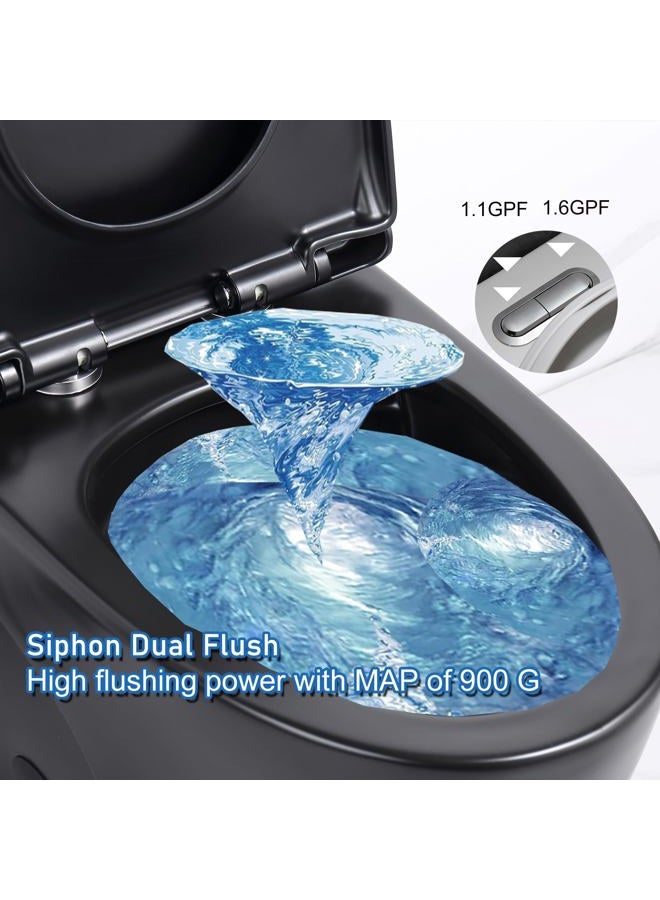 Clovis One Piece Toilet, Elongated One-Piece Toilet for Bathrooms, Dual Power Flush Toilet 1.1/1.6 GPF and MAP 900g, Soft Close, Durable Ceramic, Easy-to-Clean Surface (Black) - Image 4