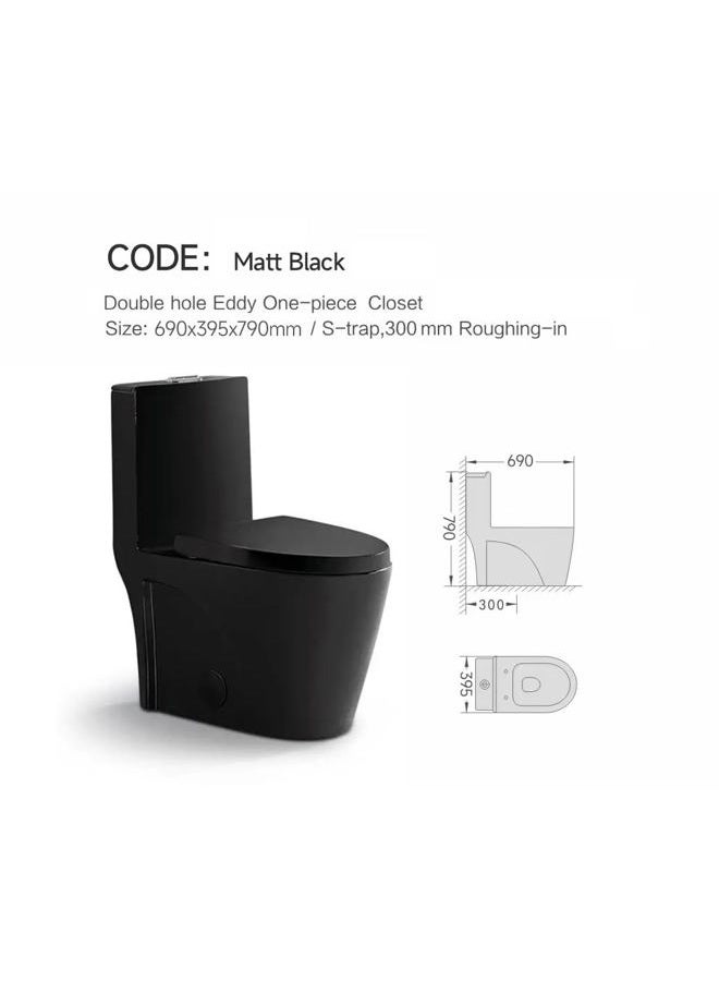 Clovis One Piece Toilet, Elongated One-Piece Toilet for Bathrooms, Dual Power Flush Toilet 1.1/1.6 GPF and MAP 900g, Soft Close, Durable Ceramic, Easy-to-Clean Surface (Black) - Image 3