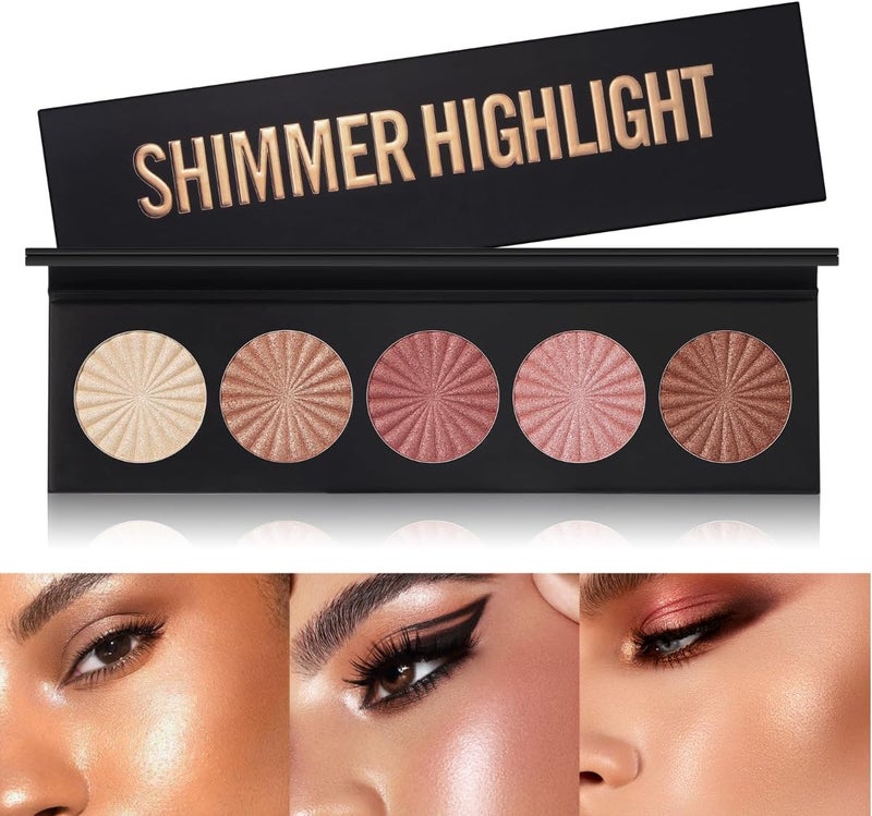 Face Highlighter palette 5 colors Highlighter Contour makeup champagne golden bronzer pink Highlighter Pearl Shimmer Glitter highgloss Highlighter powder eye shadow palette