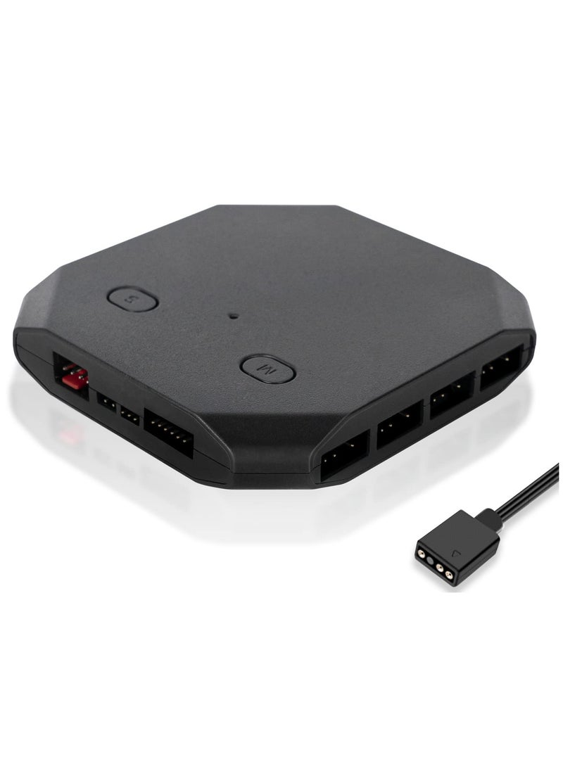 SYOSI Fan Hub Controller/Splitter for 4-Pin & 3-Pin PC Cooling Fans, PWM Addressable RGB Fan Controller,Powering Up to 14 Fans, with SATA Interface Power Supply, Reset Button line, FH14-5V  - Image 1