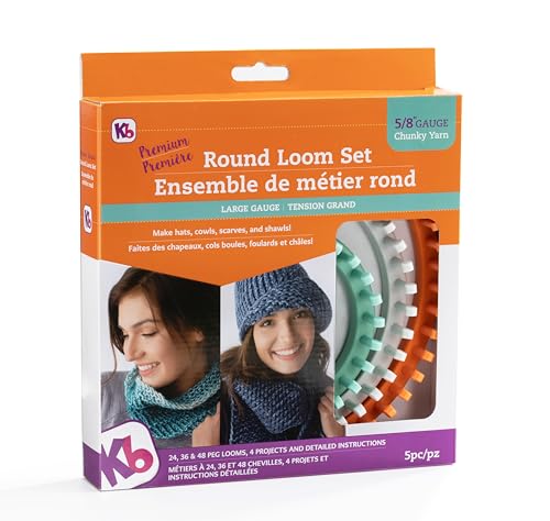 Authentic Knitting Board 'Premium' Chunky Round Knitting Looms Set, 5/8" Large Gauge KB Looms (3 Loom Set) - Image 1
