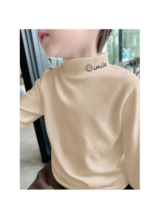 Boys' Double-sided Velvet Half Turtleneck Bottoming Shirt, Autumn And Winter Little Boy's Kidsren's Clothing, Medium And Large Kidsren's Inner Long-sleeved T-shirt Top