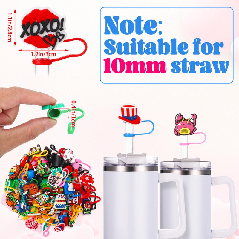 Ovveroche 50 Pcs Holiday Straw Toppers Compatible with Stanley Cup Silicone Cute Straw Cover Cap for Christmas Halloween Easter Independence Day St Patrick's Day 10mm - Image 2