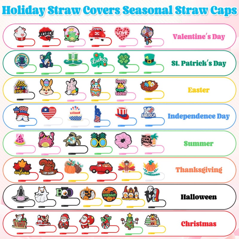Ovveroche 50 Pcs Holiday Straw Toppers Compatible with Stanley Cup Silicone Cute Straw Cover Cap for Christmas Halloween Easter Independence Day St Patrick's Day 10mm - Image 3