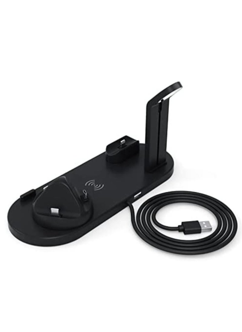 ELTRAZONE - Multi-Function Charging Stand Compatible with iPhone, Android Micro USB & Type-C Phone Wireless 3 in 1 Rotatable Charging Dock - Black - Image 1