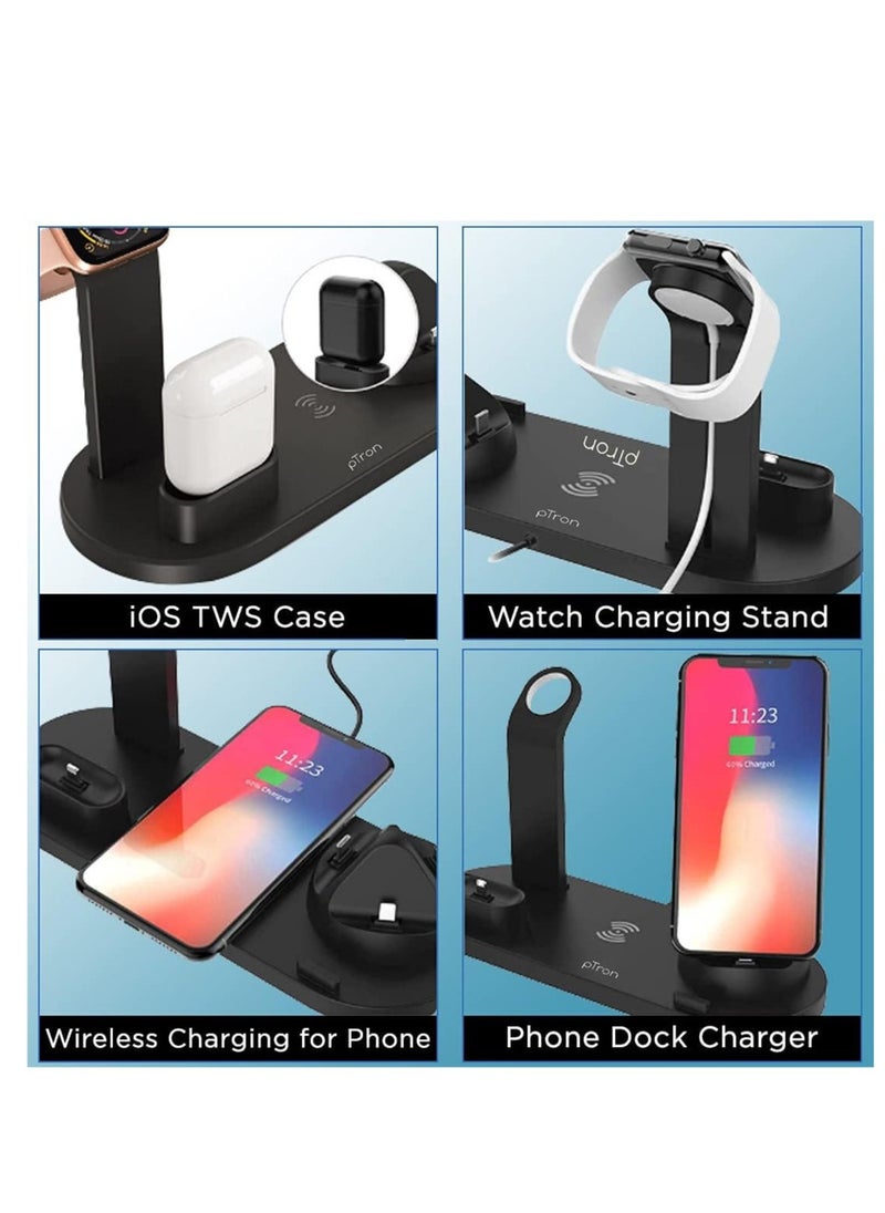 ELTRAZONE - Multi-Function Charging Stand Compatible with iPhone, Android Micro USB & Type-C Phone Wireless 3 in 1 Rotatable Charging Dock - Black - Image 1