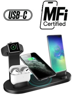Multi-Function Charging Stand Compatible with iPhone, Android Micro USB & Type-C Phone Wireless 3 in 1 Rotatable Charging Dock - Black