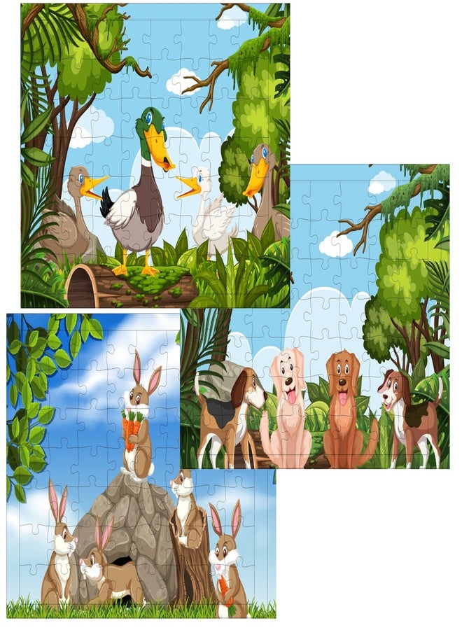 Fiddlys 54 Pcs Wood Jigsaw Puzzles for Kids & Children Age 6+ Double Layered Wooden Puzzles with Bright Front & Back Print Puzzle for Kids-Educational Toy (Pet Animals Pack of 3) - Image 1