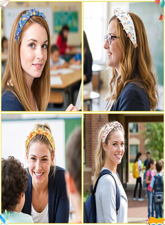 Hapdoo 4pcs Teacher Jeweled Knotted Headband - Back To School Gift Book Pencil Beaded Pearl Embellished Headband Top Knot Hair Accessories Teacher Appreciation Birthday for Women Girls - Image 3