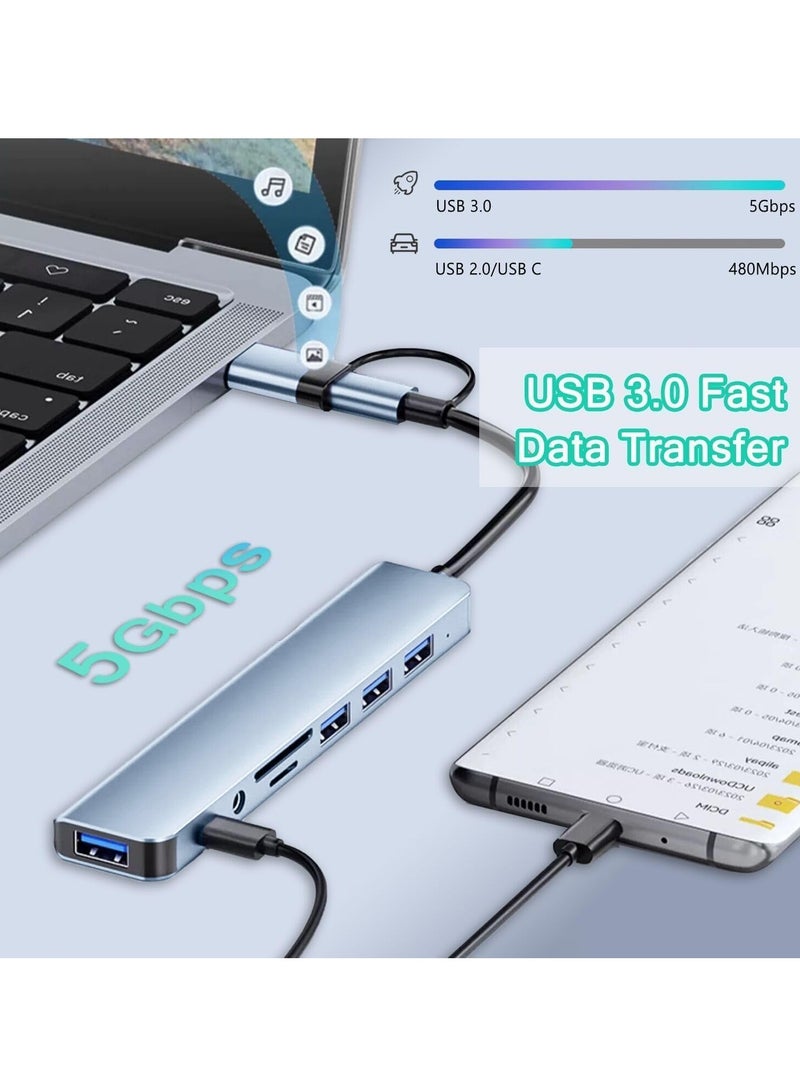 JAJEEK USB C Hub 8-in-1 Aluminum USB Splitter with USB 3.0, USB 2.0, USB C Ports, SD/TF Card Reader, 3.5mm AUX for MacBook Pro/Air, PC, Laptop, and Tablet Devices - Image 3