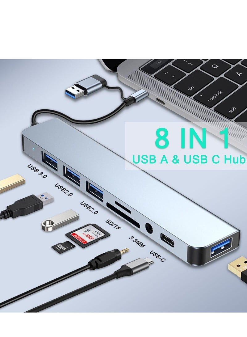 JAJEEK USB C Hub 8-in-1 Aluminum USB Splitter with USB 3.0, USB 2.0, USB C Ports, SD/TF Card Reader, 3.5mm AUX for MacBook Pro/Air, PC, Laptop, and Tablet Devices - Image 2
